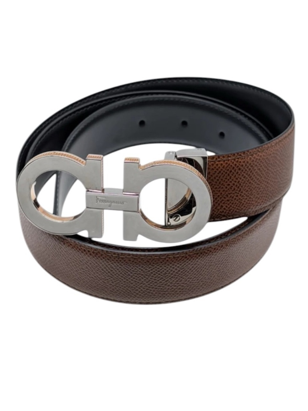 Salvatore Ferragamo Brown and Black Reversible Gancini Leather Belt